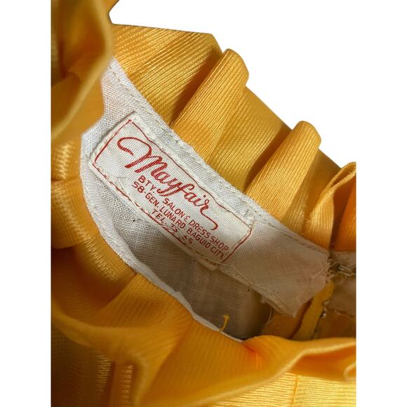 60s Mayfair Cotton Lined Yellow Fall Abstract Maxi Dress Pleated Long Sleeve - Picture 8 of 8